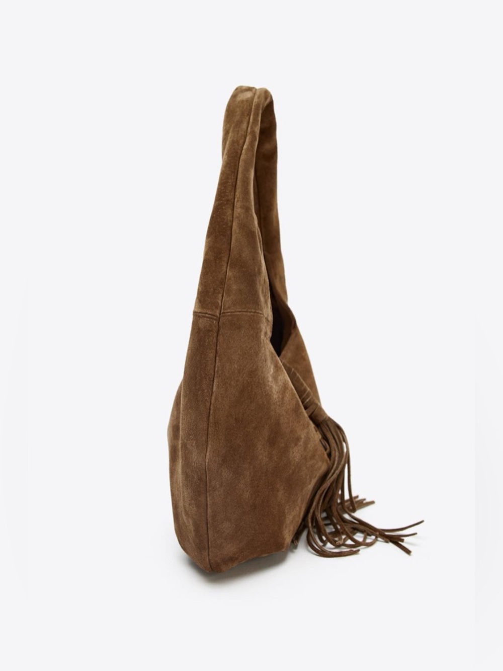 Zara Natural Suede Braided-Trim Fringe Hobo Bag in Brown - Picture 4 of 8